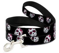 Buckle-Down DL-6FT-W34544-W - Cráneo de azúcar esparcido para Mascotas, Color Negro/Blanco/Fucsia, 15,2 cm de Largo, 3,8 cm de Ancho