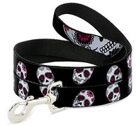 Buckle-Down DL-6FT-W34569-W - Cráneo de azúcar Escalonado para Mascotas, Color Negro/Blanco/Rosa, 15,2 cm de Largo, 3,8 cm de Ancho