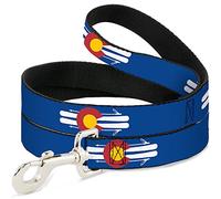 Buckle-Down DL-6FT-W35514-W Colorado Logo/Skis Azul/Blanco/Rojo/Amarillo Mascota Leash, 6' de Largo - 1.5" de Ancho