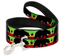 Buckle-Down DL-6FT-W35521-N Cali Bear/Star Silhouette Rasta/Black Pet Leash, 6' de Largo - 1/2" de Ancho