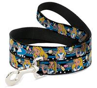 Buckle-Down DL-6FT-WDY254-W Alicia en el país de Las Maravillas Poses/Clock/Botella Diamante/Rayas Negro/Blanco/Azul, 6' L-1.5" W