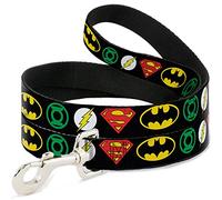Buckle-Down DL-6FT-WJL016-W Liga de la Justicia Superhéroe Logos Mascota Leash, 6 pies de Largo, 3,8 cm de Ancho