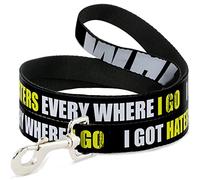 Buckle-Down DL-W30928-W I Got Haters Everywhere Black/White/Yellow Pet Leash, 4' Long - 1.5" Wide