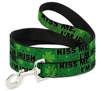 Buckle-Down DL-W31109-W - Bucle de 3,81 cm de Ancho, diseño con Texto en inglés Kiss Me I'm Irish Correa para Perro Clovers/Kisses Verde/Negro, 10 cm