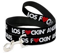 Buckle-Down DL-W31268-N LOS F*CKIN' Angeles Corazón Negro/Blanco/Rojo Mascota Leash, 4' de Largo - 1/2" de Ancho