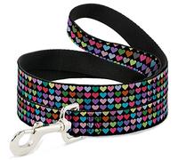 Buckle-Down DL-W31305 Mini Corazones Negro/Multi Color Mascota Leash, 4' de Largo - 1" de Ancho