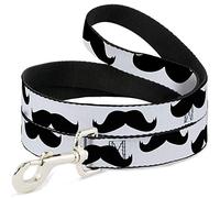 Buckle-Down DL-W31366-W Mustaches - Correa para Mascota, Color Blanco y Negro, 1,5" de Largo