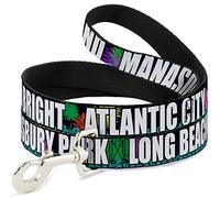 Buckle-Down DL-W31444 New Jersey Shore Towns Black/Multi Color/White Pet Leash, 4" de Largo - 1" de Ancho