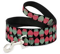 Buckle-Down DL-W31514-W Owls Flip Black/Mauve/Sage Pet Leash, 4 'de Largo - 1.5" de Ancho