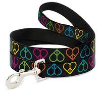 Buckle-Down DL-W31626 Peace Hearts Repeat Black / Neon Pet Leash, 4" de Largo - 1" de Ancho
