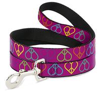 Buckle-Down DL-W31628 Peace Hearts Repeat Fucsia/Neon Pet Leash, 4 'de Largo - 1" de Ancho