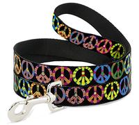 Buckle-Down DL-W31630 Peace Flowers Black/Multi Color Pet Leash, 4" de Largo - 1" de Ancho