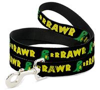 Buckle-Down DL-W31825 RRRAWR Dinosaurio Negro / Verde / Amarillo Mascota Leash, 4 'de Largo - 1" de Ancho