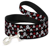 Buckle-Down DL-W31913-W Skulls & Stars Black/White/Red Pet Leash, 4' de Largo - 1.5" de Ancho