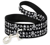 Buckle-Down DL-W31927-W Skulls & Stars Black / White Pet Leash, 4 'de Largo - 1.5" de Ancho