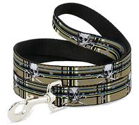 Buckle-Down DL-W31935-W Skull & Cross Bones Plaid Tan Pet Leash, 4' de Largo - 1.5" de Ancho