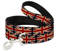 Buckle-Down DL-W32122 Banderas del Reino Unido Vintage Negro Pet Leash, 4' de Largo - 1" de Ancho