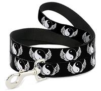 Buckle-Down DL-W32504 Yin Yang con alas Negro/Blanco Pet Leash, 4" de Largo - 1" de Ancho