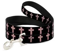 Buckle-Down DL-W32976-N Cross Repeat Black / Leopard Brown / Pink Outline Pet Leash, 4' de Largo - 1/2" de Ancho