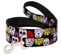 Buckle-Down DL-W34215-W - Cráneo de azúcar y Flores para Mascotas de Color Negro y Multicolor, 1,50 m de Largo - 3,81 cm de Ancho