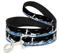 Buckle-Down DL-W37117 Sup w/Dog Black/Blues/White Pet Leash, 4' de Largo - 1" de Ancho