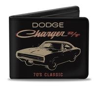 Buckle-Down Dodge Wallet, Bifold, Dodge Charger R/T 70s Classic Profile Negro, Cuero Vegano