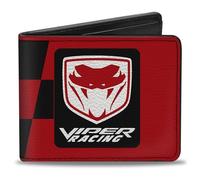 Buckle-Down Dodge Wallet, plegable, logotipo de Viper Racing Checker rojo y negro, cuero vegano