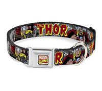 Buckle-Down Dog Collar Seatbelt Buckle The Mighty Thor Action Poses Available In Adjustable Sizes For Small Medium Large Dogs, 1.5" Wide - Fits 18-32" Neck - Large (DC-WTH008-WL)