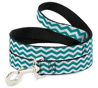Buckle-Down Dog Leash Chevron Stripe White Teal 6 Feet Long 0.5 Inch Wide