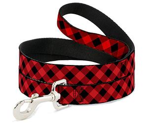 Buckle-Down Dog Leash Diagonal Buffalo Plaid Black Red Available In Different Lengths And Widths For Small Medium Large Dogs and Cats, 6 Feet Long - 1/2" Wide