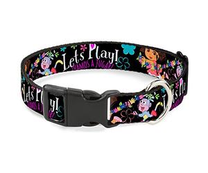 Buckle-Down Dora & Botas Pose/Floral Let's Play!/Vamos A Jugar! Collar con Clip de plástico Negro, Blanco y Multicolor, 1/2" x 8-12"/Mediano