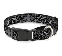 Buckle-Down Fleur-De-lis - Collar para Perro con Filigrana de Color Negro y Gris, Talla Mediana