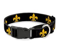 Buckle-Down Fleur-De-lis - Collar para Perro de Color Negro y Amarillo, 3,8 cm de Ancho, Cuello de 45,7 - 81,2 cm