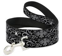 Buckle-Down Fleur-de-lis w/Filigrana Negro/Gris Pet Leash, 4" x 1/2"