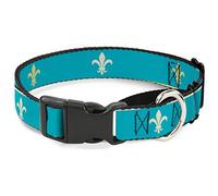Buckle-Down Fleur-De-Lis2 - Collar para Perro, Color Azul/marrón/Verde Lima, Talla Mediana