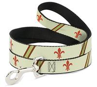 Buckle-Down Fleur-de-Lis2 Stripes Tan/Orange/Brown/Green Pet Leash, 4" x 1/2"
