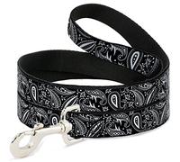 Buckle-Down Floral Paisley3 Negro/Blanco Pet Leash, 6 'x 1/2"