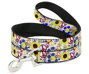 Buckle-Down Flower Peace Power Pet Leash, 6" x 1"