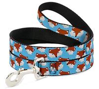 Buckle-Down Fox Face Scattered Sky Blue Pet Leash, 6" x 1.5"