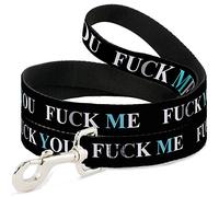 Buckle-Down Fuck You/Fuck ME Negro/Blanco/Azul Pet Leash, 4" x 1/2"