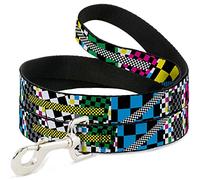 Buckle-Down Funky Checkers Negro/Blanco/neón Pet Leash, 6" x 1.5"
