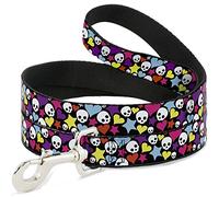 Buckle-Down Funky Skulls Hearts & Stars Black/Multi Color Pet Leash, 4" x 1/2"