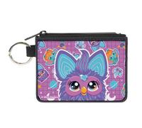 Buckle-Down Furby - Cartera con cremallera, diseño de collage de iconos, color morado y morado, Amarillo, XS, Casual
