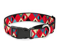 Buckle-Down Geometric9 - Collar para Perro, Color Negro, Rojo, Turquesa y Marfil Martingal, 2,5 cm de Ancho, Cuello Mediano de 28 a 43 cm