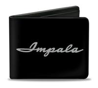 Buckle-Down GM General Motors - Cartera para hombre, plegable, emblema Impala de 1962, color negro y plateado, cuero vegano, 4 x 3.5 pulgadas, Impala, 4.0" x 3.5", Gm General Motors Billetera,