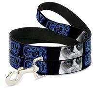Buckle-Down Grumpy Cat w/Face C/U Black/Blues Pet Leash, 6" x 1.5"