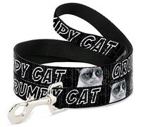 Buckle-Down Grumpy Cat w/Face C/U Black/Gray Cat Scratch Pet Leash, 6" x 1/2"