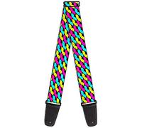Buckle-Down GS-W33912 - Correa para guitarra con monograma bigote, color negro, fucsia, turquesa, amarillo