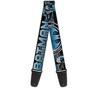 Buckle-Down GS-WBM181 - Correa para guitarra de BATMAN Poses/señal de murciélago CLOSE-UP negro/grises/azules, 2 pulgadas de ancho - 29-54 pulgadas de largo