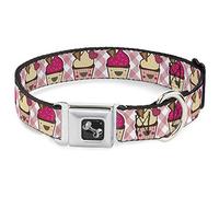 Buckle-Down Happy Cupcakes Buffalo Plaid Blanco/Rosa Perro Collar Hueso, grande/15-26